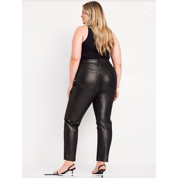 Old Navy OG Straight Jeans Women 16P Black Shimmer High Rise Smooth Pockets - Picture 2 of 7